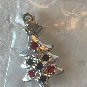 Festive Silver and Red Christmas Tree Pendant